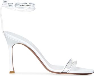 Amina Muaddi Schoenen, Dames, Wit, 37 1/2 EU, Leer, Witte Sandalen Elegant PVC Leer