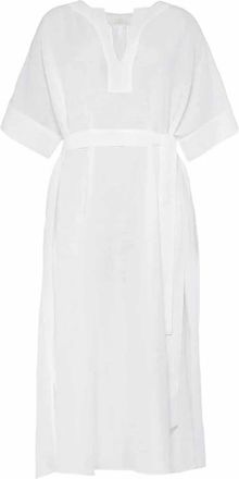 Eres Eres, Kleedjes, Dames, Wit, M, Linnen, Koraal linnen kaftan met korte mouwen