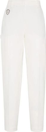 Brunello Cucinelli Witte Tailored Broek met Logo Patch - Dames - Straight fit broeken - Wit - M - Katoen - Broeken