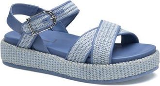 Johnston & Murphy Carli Ankle Strap Platform Sandal in Light Blue Raffia at Nordstrom, Size 7.5