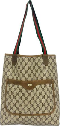 Gucci Brown Green Red Color Leather Pvc Tote Bag (Pre-Owned)