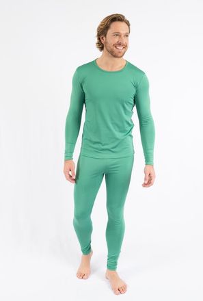 Leveret Mens Two-Piece Thermal Long Sleeve Solid Pajamas in Green at Nordstrom, Size Xx-Large