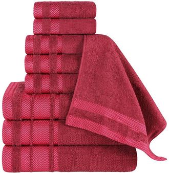 Superior 9Pc Zero Twist Cotton Dobby Border Plush Soft Absorbent Towel Set