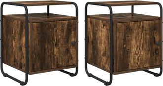 vidaXL Mesa De Noche 2 Uds. Roble Ahumado Madera De Ingenier&iacute;a Vidaxl
