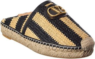 Valentino Vlogo Straw & Leather Mule Espadrille