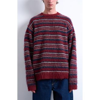 Topman Oversize Stripe Crewneck Sweater in Burgundy at Nordstrom Rack, Size X-Small