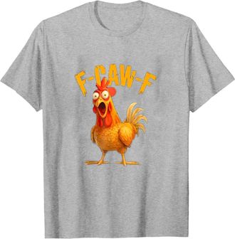 Generic Funny Chicken F-Caw-F Tshirt Vintage Humor Screaming Rooster Short Sleeve T-Shirt Crow Costume Gray L