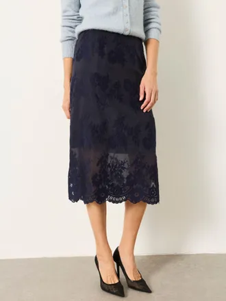 Fat Face FatFace Sara Navy Lace Midi Skirt