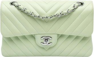 Chanel Pre-owned Small Classic Chevron Lambskin Double Flap Shoulder Bag - Dames - Vintage Schoudertas - Groen - ONE Size - Leer - Vintage