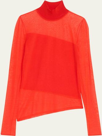Jason Wu Mock-Neck Asymmetric Sheer Merino Wool Sweater
