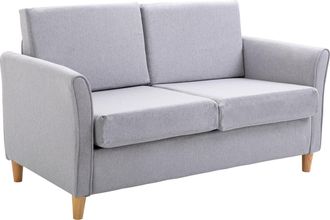 HOMCOM Double Seat Sofa Loveseat Couch 2 Seater Linen Armchair Wood Legs