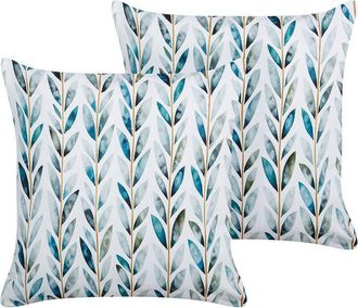 Beliani Beliani - Conjunto De 2 Cojines De Jard&iacute;n Almohada De Exterior 45 X 45 Cm Poli&eacute;ster Motivo Hojas Blanco Y Verde Loano