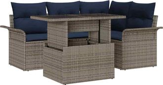 vidaXL Conjunto De Sof&aacute; De Jard&iacute;n 5 Uds. Gris Rat&aacute;n Sint&eacute;tico Vidaxl