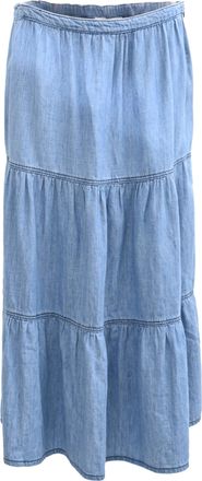 BA&SH Ba & Sh Midi Tiered Skirt in Blue Cotton