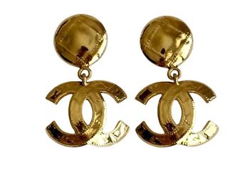 Chanel Vintage CC Gold Metal Clip Earrings 5.5cms x3.5cms