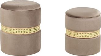 Beliani Beliani - Set of 2 Pouffes Stool Living Room Bedroom Cream Taupe Modern Boho Storage Velvet Upholstery Medford