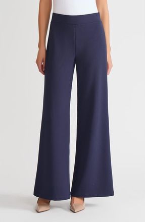 Ming Wang Stretch Deco Crepe Wide-Leg Pants in Indigo at Nordstrom, Size X-Large P