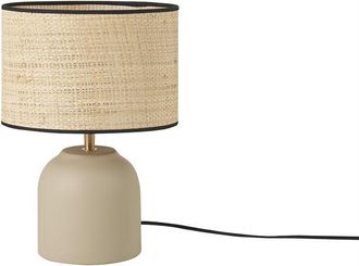 Miliboo Lámpara de mesa de cerámica color topo mate con pantalla de rafia 35 cm rocha