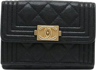 Chanel Pre-owned Boy Matelasse Small Flap Wallet - Dames - Vintage Accessoires - Zwart - ONE Size - Leer - Vintage