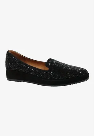 L'Amour Des Pieds Womens Correze Suede Loafers In Black Rhinestones