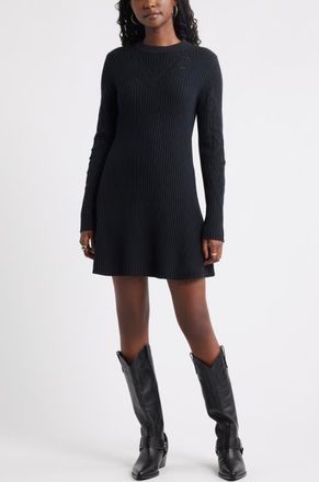 Treasure & Bond Long Sleeve Merino Wool & Cotton Blend Sweater Dress in Black at Nordstrom, Size Xx-Small