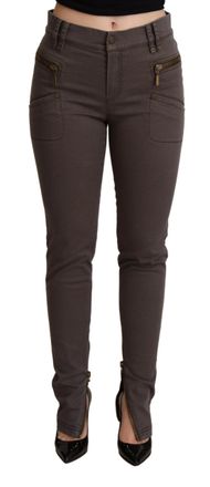 Plein Sud Womens Zip Detail Skinny Jeans Side Zip Ankle Pants - Grey Cotton - Size EU 38 (Womens)