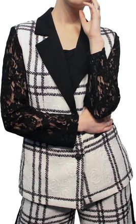 Berek Plaid Texture And Lace Blazer In Black White