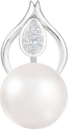 Splendid Pearls Silver 11-12Mm Pearl Cz Pendant