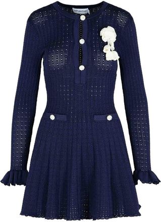 Self Portrait Crochet Dress In Blue Viscose Blend