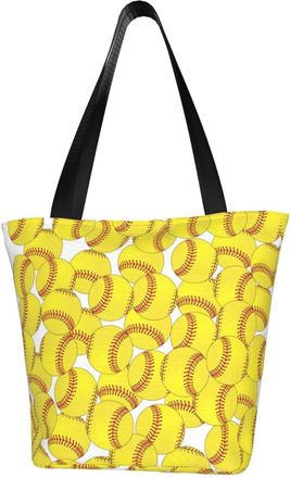 AOOEDM Yellow Softball Pattern Reusable Grocery Bag Shopping Bag Casual Shoulder Bag Handbag for Men Women ECO Market Bag Beach Bag Travel Totes