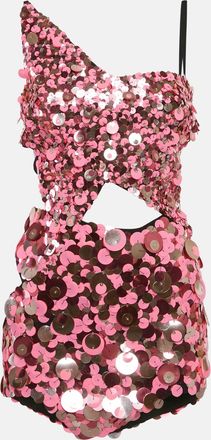 The Attico Pink Sequins Asymmetric Mini Dress