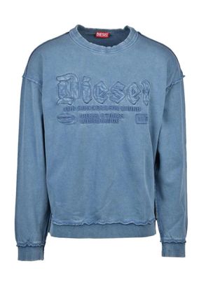 Diesel Blue Cotton Mens Raised Logo Sweatshirt