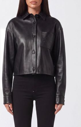 Philipp Plein Camicia in pelle nappa con tasche a toppa e orlo curvo