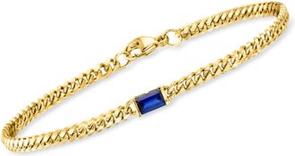 RS Pure by Ross-Simons Lab-Grown Sapphire Curb-Link Bracelet in 18kt Gold Over Sterling