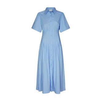 Neo Noir Baia Stripe Poplin Dress - Dames - Shirt Kleedjes - Blauw - M - Katoen - Kleedjes