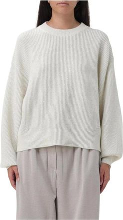 Brunello Cucinelli Truien & Vesten, Dames, Wit, L, Wol, Witte Sequin Knit Cardigan