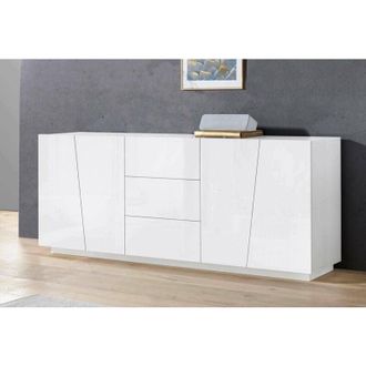 Dmora Aparador Moderno Con 4 Puertas Y 3 Cajones, Made In Italy, Aparador De Cocina, Buffet De Dise&ntilde;o De Sala De Estar, 220x43h86 Cm, Color Blanco Brillante