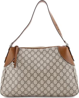 Gucci Emblem GG Coated Canvas with Leather Large shoulder bag - Bruin
