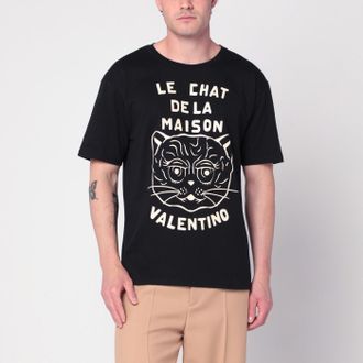 Valentino T-shirt nera con stampa Le Chat de la Maison