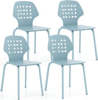 Costway Pack De 4 Sillas De Comedor, Silla De Cocina De Metal, Juego De 4 Sillas Modernas Con Respaldo Hueco Para Cocina, Comedor, Sal&oacute;n, Oficina, Dormitorio 
