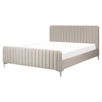 Beliani Cama Con Somier De Terciopelo Gris Pardo 160 X 200 Cm Acolchado Patas Metal Lunan