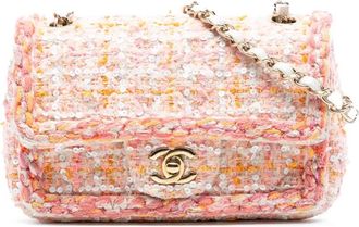 Chanel Borsa a tracolla rettangolare mini in tweed con paillettes 2019 - Arancione