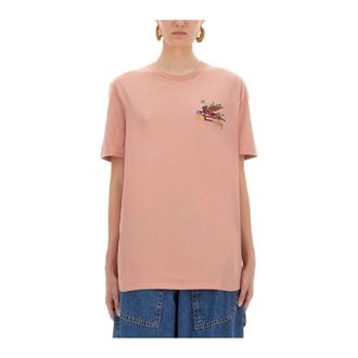 Etro Tops, Dames, Roze, S, Katoen, Katoenen T-shirt met Pegaso