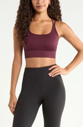 Zella Seamless Strappy Sports Bra in Burgundy Stem at Nordstrom, Size X-Small