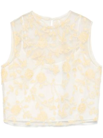 Rotate Top met geborduurde bloemen en kralen - Geel