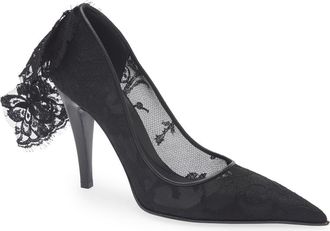 Alexander McQueen Drape Lace Pointed Toe Pump in Black at Nordstrom, Size 10.5Us