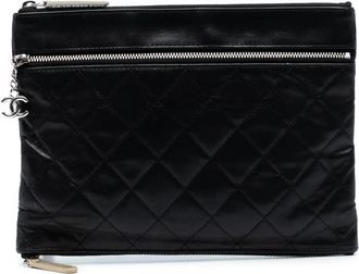 Chanel Pre-owned Quilted Leather Pouch - Dames - Vintage Clutch - Zwart - ONE Size - Leer - Vintage