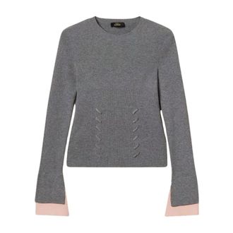 Twinset Turtleneck Trui met Contrasterende Details - Dames - Ronde hals truien - Grijs - S - Leer - Truien & Vesten