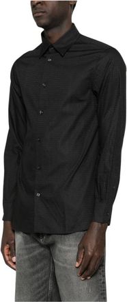 Emporio Armani Casual Shirts, male, Black, Size: 2XL Jacquard Shirt with All-over Lettering