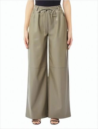 Liu Jo Wide-Leg Green Faux Leather Trousers